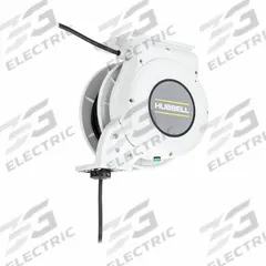 HUBBELL WIRING DEVICE-KELLEMS Extension Cord Reel: Ratchet Lock, 25 ft Cord Lg, 10 AWG, SJO, White (MPN HBLM25103). Key specifications — Retractable Cord Ending NEMA Configuration: Bare Wire; Brand: HUBBELL WIRING DEVICE-KELLEMS.