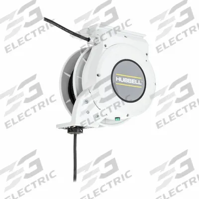 HUBBELL WIRING DEVICE-KELLEMS Extension Cord Reel: Ratchet Lock, 25 ft Cord Lg, 10 AWG, SJO - Motorized Hardwired Self-Retracting Cord Reels