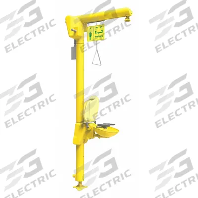 BRADLEY Shower with Eyewash: Floor Mnt, Covered, Plastic Bowl, Galvanized Steel Pipe - Hazardous Location Freeze-Resistant Heat-Trace Floor-Mount Showers with Eyewash