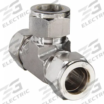 PARKER Compression Tee Fitting: 5/8 in OD x 5/8 in OD x 5/8 in OD Fitting Size - Double-Ferrule Stainless Steel Fittings