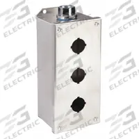 SCHNEIDER ELECTRIC Push Button Enclosure: 30mm, 3 Holes, 304 Stainless Steel, NEMA 1/12/3/4/4X (MPN 9001KYSS3). Key specifications — attr211299: SCHNEIDER; attr1043605: Indoor Dust & Water Droplets.