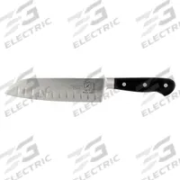 MERCER CUTLERY Santoku Knife: Granton Edge/Taper Ground Edge, 7 in Overall Lg, Steel Blade, Forged (MPN M23590). Key specifications — Sub-brand: Renaissance; Brand: MERCER CUTLERY; Blade Material: Steel; Blade Type: Taper Ground Edge; Forged/Stamped: Forged; Handle Color: Black; Handle Material: Glass Reinforced Polyoxymethylene; Knife Type: Santoku Knife.