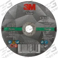 3M Abrasive Cut-Off Wheel: Type 1, 3" x 0.06" x 3/8", Ceramic, 36 Grit, Silver (MPN 87459). Key specifications — Series: Silver; Brand: 3M.