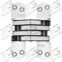 SOSS Concealed Hinge: 5 1/2 in Leaf Ht, 1 3/8 in Leaf Wd, Full Mortise Mounting, 4 Holes per Leaf (MPN 220US26D). Key specifications — Brand: SOSS; Finish: Satin Chromium-Plated.