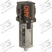 ARO Filter: Std, 1/4 in NPT, 5 micron, 49 scfm, 150 psi Max Op Pressure, Plastic Bowl, Auto Drain (MPN F35121-401). Key specifications — attr110055: Series 1000; attr111567: Standard; attr110008: ARO.