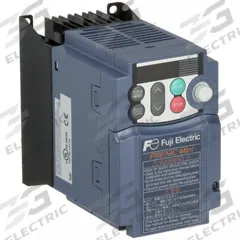 FUJI ELECTRIC Variable Frequency Drive: In Phase Single, Out Phase Three, 1 hp, No Bypass, Heat Sink (MPN FRN0006C2S-7U). Key specifications — Style: Heat Sink; Color: Black/Blue/Gray; Output Voltage: 200-240V AC; Output Phase: Three.