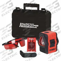 JOHNSON LEVEL Cross Line Laser: 3 Lines and 0 Dots, Red Beam, 0 Planes, ±5/32 in @ 30 ft Accuracy (MPN 40-6649). Key specifications — attr935979: AA; attr934757: JOHNSON LEVEL; attr936112: ±5/32 in @ 30 ft; attr936114: Pendulum Self-Leveling; attr935981: Bracket.