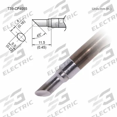 HAKKO Tinned Face Soldering Tip: T39 Series, Bevel, 5.5 mm W - T39 Series Soldering Tips