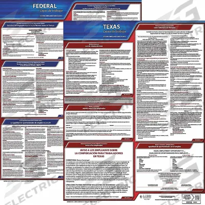 JJ KELLER Labor Law Poster: TX, Spanish, Plastic, 20 in x 24 in - State & Federal Labor Law Poster Sets