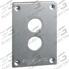 SCHNEIDER ELECTRIC Drilled Front Plate: Control Stations (MPN XAPE302). Key specifications — attr206748: XAPE302; attr1023121: Control Stations; attr1023126: (2) 22mm Openings; attr1023128: Front Cover; attr211297: SCHNEIDER; attr1024199: XAP.