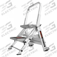 LITTLE GIANT Step Stool: 2 Steps, 2.7 ft Overall Ht, 300 lb Load Cap, Aluminum, 14 in Standing Ht (MPN 10210BA). Key specifications — Brand: LITTLE GIANT; Color: Gray; Includes: Foldable Handrails.