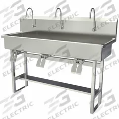 SANI-LAV Wash Station: 45 in Overall Ht, 57 in Bowl Lg, 8 in Bowl Dp, 0.5 gpm Flow Rate, 16 ga (MPN 56FK2.5). Key specifications — Includes Side Splash: Side Splash Not Included; Brand: SANI-LAV.