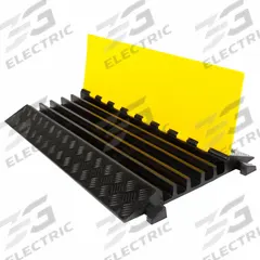 GUARDIAN FLOOR PROTECTION Cable Protector: 5 Channels, Hinged, 1 1/2 in Max Cable Dia, 19 3/4 in Wd (MPN DH-CP-2). Key specifications — Brand: GUARDIAN FLOOR PROTECTION; Color: Black/Yellow; Component: Cable Ramp-Straight Section; Material: Rubber.