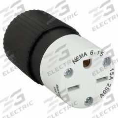 BRYANT Straight Blade Connector: 6-15R, 250V AC, 15 A, 2 Pole, 3 Wire, Black/White (MPN BRY5669NC)