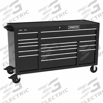 PROTO Rolling Tool Cabinet: Black / Black Drawer, 67 in W x 25 1/4 in D x 41 in H - Electric-Enabled Heavy-Duty Rolling Tool Cabinets