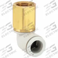 SMC Push-Fit Elbow Fitting: 8 mm OD x 1/8 in Pipe Size, Push-to-Connect x BSPT, Brass, White (MPN KQ2LF08-01A). Key specifications — Brand: SMC; Thread Size A: 1/8".