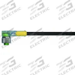 Cordset: M12 Female Right Angle X Bare Wire, 3 Pins, Black, PUR, 10 m Cable Lg, 4 A Max Current (A) (MPN 7000-12381-6331000). Key specifications — Cable Jacket Color: Black; End 1 Gender: Female; End 1 Mounting Orientation: Right Angle; End 2 Connection Type: Bare Wire; IP Rating: IP66K; Brand: MURRELEKTRONIK; Wire Size: 22 AWG; Cable Jacket Material: PUR.