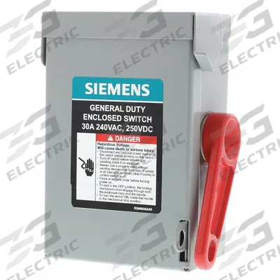 Siemens Safety Switch: Non-Fusible, 30 A, Three Phase, 240V AC, Galvanized Steel - Non-Fusible Safety Switches