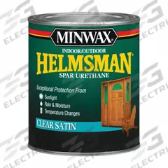 MINWAX Finish: Varnish, Exterior/Interior, Oil, 1 qt Container Size, Wood, Satin, Clear, Clear (MPN 63205444). Key specifications — Brand: MINWAX; Transparency: Clear; Use Location: Exterior; Sheen: Satin; Sub-Brand: Minwax; Color: Clear.