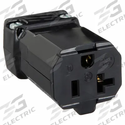 HUBBELL Straight Blade Connector: 5-20R, 125V AC, 20 A, 2 Pole, 3 Wire, Black (MPN HBL5369VBK) - Hinged Connectors