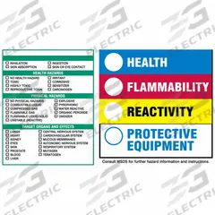 BRADY HMIG Label: 4 in Ht, 5 7/8 in Wd, Paper, Adhesive, 5 7/8 in x 4 in, 100 PK (MPN 60335). Key specifications — Material: Paper.