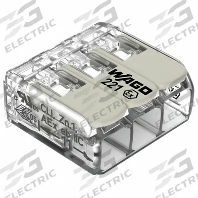 WAGO Lever Wire Connector: 3 Port, 24 AWG – 12 AWG Solid Wire Size Range, 20 A - Hazardous-Location Lever Wire Connectors