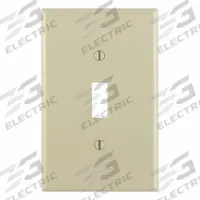 LEVITON Wall Plate: Toggle, 1 Gang, Ivory, Midsize Size (MPN PJ1-I). Key specifications — Brand: LEVITON; Material: Nylon.