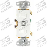 BRYANT Wall Switch: Toggle Switch, Single Pole/Double Throw, Maintained, White, 120V AC, 15 A (MPN BRYRC101W). Key specifications — Illuminated: No.