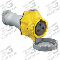 HUBBELL Pin and Sleeve Connector: Yellow, 125V AC, Three Phase, 60 A, 2 Pole, 3 Wire, IEC Grounding (MPN HBLS360C4W). Key specifications — Brand: HUBBELL.