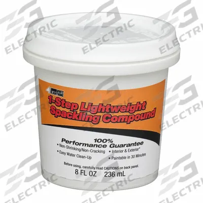 WHITE LIGHTNING Spackle: White Lightning, 3 1/4 in x 3 1/4 in, 0.5 pt Container Size, Pail - Spackling Paste