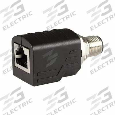 FINECABLES Adapter: M12 Male Straight x RJ45, Nickel Plated Brass, IP67, M12 Male Straight - M12 Connector to RJ45 Jack Panel Feed-Through Adapters