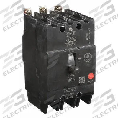 GE Molded Case Circuit Breaker: 80 A Amps, 14kA at 277/480V AC, Fixed, Lug - TEY-Frame GE Molded Case Circuit Breakers