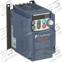 FUJI ELECTRIC Variable Frequency Drive: In Phase Single, Out Phase Three, 1/2 hp, No Bypass, Blue (MPN FRN0003C2S-6U). Key specifications — Style: Heat Sink; Color: Black/Blue/Gray; Output Voltage: 200-240V AC; Output Phase: Three.