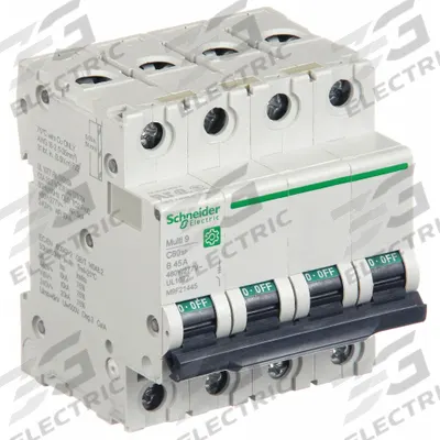 SCHNEIDER Supplementary Protector: 45 A Amps, 10kA at 240V AC, Screw Clamp - B-Curve, 4-Pole UL1077 DIN Rail-Mount Supplementary Protectors