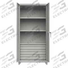 STRONG HOLD Storage Cabinet: 36 in x 24 in x 75 in, Swing Handle & Padlock Hasp, 14 ga Panel Thick (MPN 36-243-3DB-L). Key specifications — Cabinet Color: Gray; Method of Construction: Welded; Base Type: Legs; Assembled: Assembled; Mobility: Stationary; Adjustable Shelves: Adjustable; Cabinet Finish: Baked Enamel; Cabinet Material: Steel.