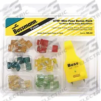 BUSSMANN Fuse Kit: Includes Series ATM, Automotive Fuses, 5 A – 30 A Range (MPN NO.43). Key specifications — Fuse Series Included: ATM; Tool Included: FT-3 Fuse Tester/Puller; Brand: BUSSMANN; Tools Included: Fuse Tester/Puller Combination.