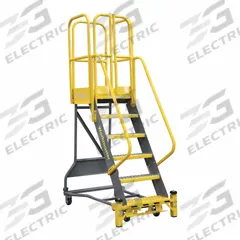 COTTERMAN Rolling Ladder: 5 ft Platform Ht, Assembled, Foot-Activated Step Lock, Steel, Serrated (MPN WMX06R37A3FGP3). Key specifications — Brand: COTTERMAN; Color: Gray; Handrail Configuration: Double Handrails.