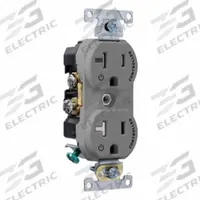 LEVITON Plugs and Receptacles: Duplex, 5-20, Gray, 125V AC, 20 A, 2 Pole / 3 Wire (MPN TBR20-S2G)