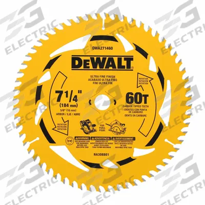 DEWALT Circular Saw Blade: 7 1/4 in Blade Dia., 60 Teeth, 0.08 in Cut Wd, 5/8 in Arbor Size - Wood-Cutting Blades