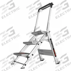 LITTLE GIANT Step Stool: 3 Steps, 3.6 ft Overall Ht, 300 lb Load Cap, Aluminum, 14 in Standing Ht (MPN 10310BA). Key specifications — Brand: LITTLE GIANT; Color: Gray; Includes: Foldable Handrails.