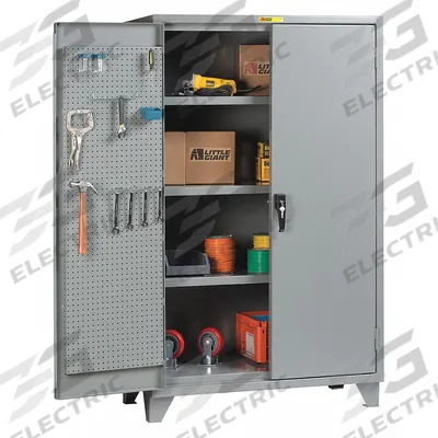 LITTLE GIANT Pegboard Cabinet: 60 in x 24 1/4 in x 78 in, Swing Handle & Padlock Hasp - Industrial Shelf Cabinets with Pegboards