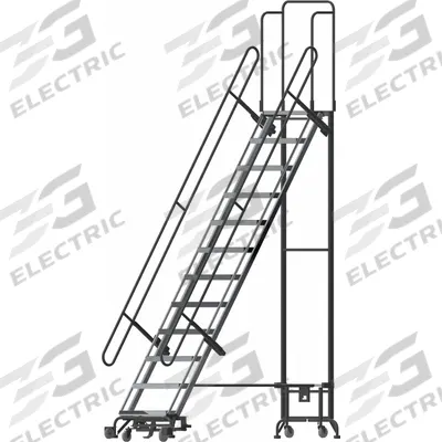 BALLYMORE Hybrid Ladder: 10.2 ft Platform Ht, Unassembled, Spring-Loaded Casters - Steel Wall-Docked Weight-Actuated Auto-Lock Folding Ladders