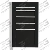 PROTO Side Cabinet: Black, 5 Drawers, Keyed, 19 in W x 25 1/4 in D x 34 in H, Black / Gloss, 550S (MPN J551934-5BK-SC). Key specifications — Brand: PROTO; Drawer Color: Black; Drawer Slide Type: Ball Bearing; Series: 550S; Locking System: Keyed.