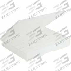 PLANO MOLDING Compartment Box: 11 1/2 in x 14 1/4 in x 2 1/4 in, Clear, 24 Compartments, Snap (MPN 5324-30). Key specifications — ESD Conductive: Not Electrostatic Discharge Conductive; Color: Clear; Brand: PLANO MOLDING; Material: Plastic.