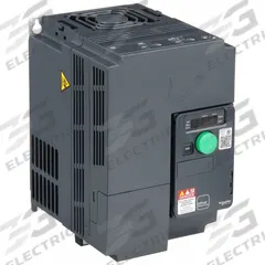 SCHNEIDER Variable Frequency Drive: In Phase Three, Out Phase Three, 7 1/2 hp, IP20, No Bypass (MPN ATV320U55M3C). Key specifications — Style: Compact; Color: Black/Blue/Gray; Output Phase: Three.