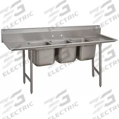 ADVANCE TABCO Scullery Sink: 3 Bowls, 42 in Overall Ht, 103 in Overall Lg, 27 in Overall Wd (MPN 9-3-54-24RL). Key specifications — Brand: ADVANCE TABCO.
