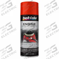 DUPLI-COLOR Automotive Paint: Interior, Engine Accessories/Engine Blocks, Solvent, Solvent-Based (MPN EDE160707). Key specifications — Color: Chevy Orange-Red; Coverage Area: 12 to 15 sq ft; Compatible Surface Material: Metal; Finish Texture: No Texture; Sheen: Gloss; Surface Texture: Smooth; Brand: DUPLI-COLOR.