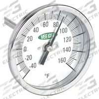 VEE GEE Soil Dial Thermometer: -40°F to 160°F, +/- 2°F, 6 in Stem Lg, Fahrenheit (MPN 82160-6). Key specifications — Accuracy: +/- 2°F; Thread Type: NPT; Housing Material: Aluminum; Brand: VEE GEE; Temperature Units: Fahrenheit.