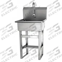 SANI-LAV Hands-Free Sink: 46 1/2 in Overall Ht, 20 in Bowl Lg, 9 in Bowl Dp, 2 gpm Flow Rate, Sensor (MPN 524B). Key specifications — Includes Side Splash: Side Splash Not Included; Power Source: Battery Powered; Brand: SANI-LAV.