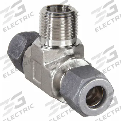 PARKER Compression Tee Fitting: 1/8 in OD x 1/8 in OD x 1/8 in Pipe Fitting Size - Single-Ferrule Stainless Steel Fittings